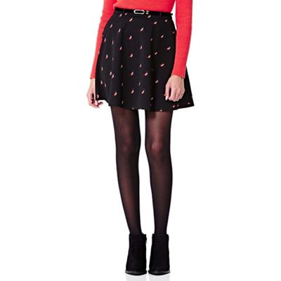 Yumi black Skater Skirt With Robin Print